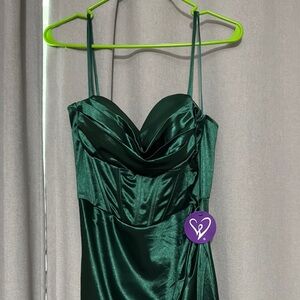 Elegant Green Satin Dress